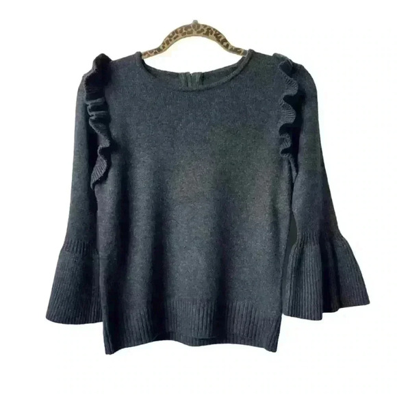 CYNTHIA ROWLEY Charcoal Grey Wool Blend Ruffled Sweater Women's Size Small - Picture 1 of 7
